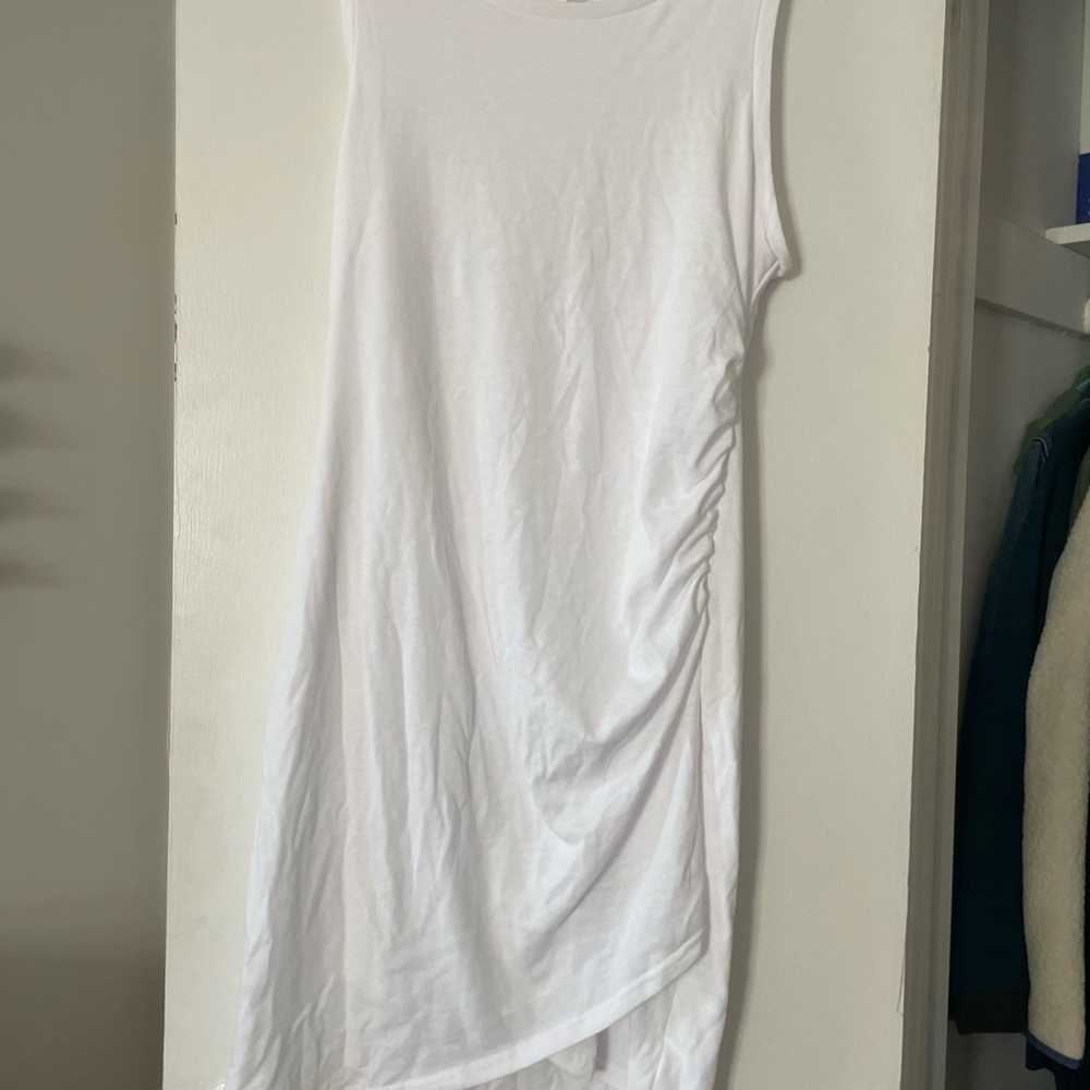White Sleeveless Ruched Dress
